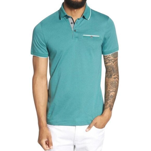 Ted Baker Derry Modern Slim Fit Polo Shirt Ted Baker Size 5 US XL Green Size Up - Picture 1 of 11